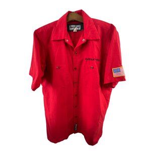 Throttle Threads Kuryakyn Work Shirt Size Medium Mechanic Racing Button Down Red